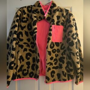 JODIFL Leopard Print Womens Puffer Jacket with Pink Highlights